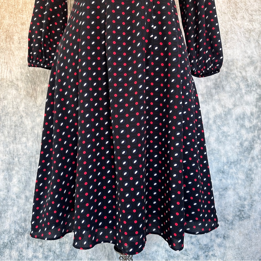 Ann Taylor Black and Red Polka Dot Long Sleeve Dress - Picture 4 of 11
